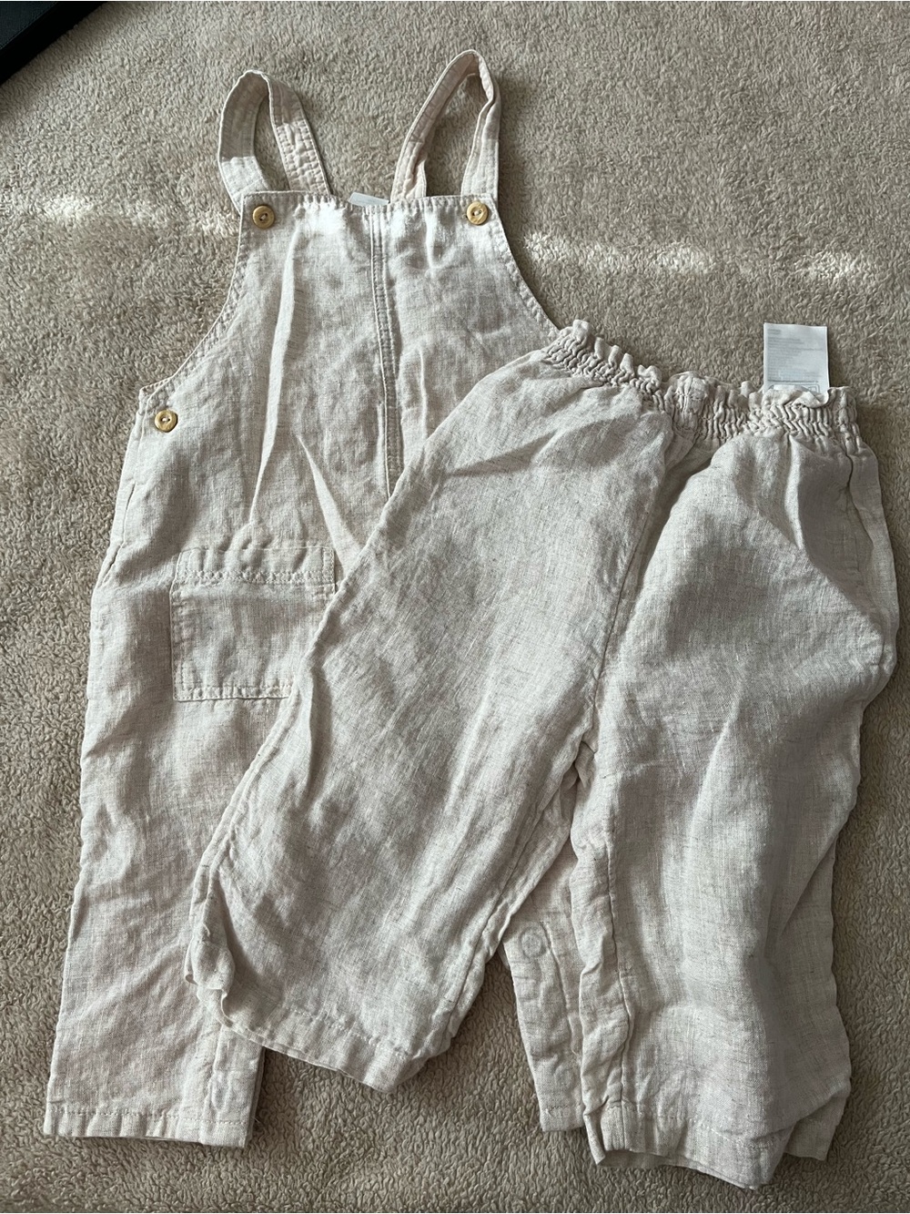 H&M Light Beige 100% Linen Baby Overalls Set